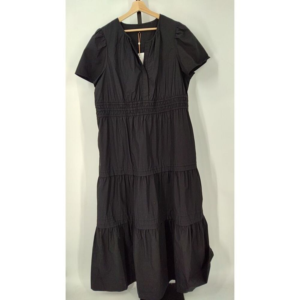 Quince Black Short Sleeve Tiered Maxi Dress